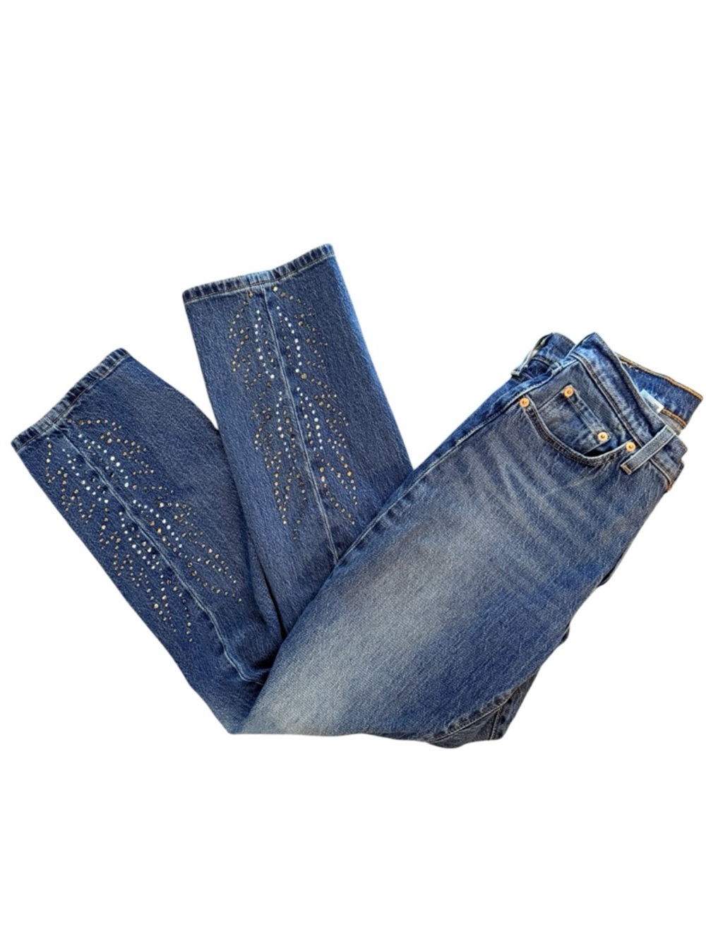 Levi’s 501 Curve Studded Jeans Size 28 Medium Wash Straight Leg Vintage Style - Picture 4 of 10